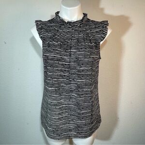 New ADRIANNA PAPELL Top Womens  Cap Sleeveless striped  Printed Ruffle Neck nwt